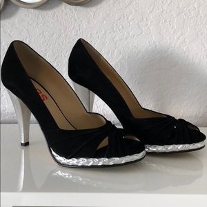 Michael Kors black suede peep toe heels